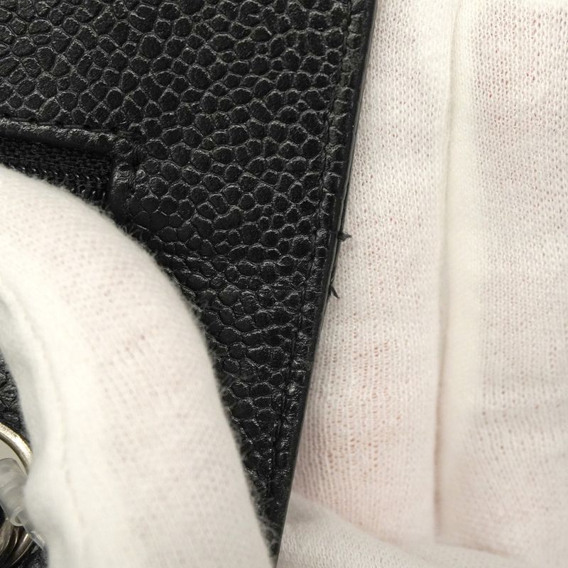 Chanel Shoulder Bag Deca Matelasse Caviar Skin Black Silver Hardware Women