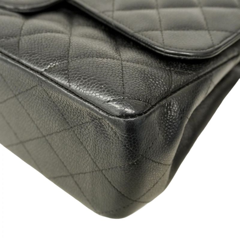 Chanel Shoulder Bag Deca Matelasse Caviar Skin Black Silver Hardware Women