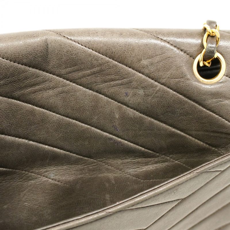 Chanel Shoulder Bag Chevron Lambskin Black Gold Hardware Women