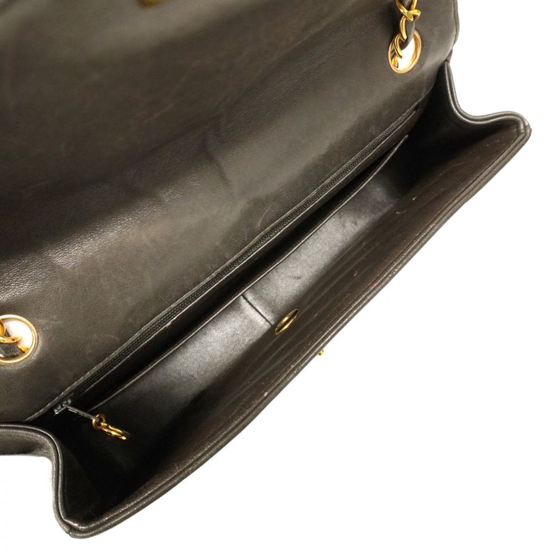 Chanel Shoulder Bag Chevron Lambskin Black Gold Hardware Women