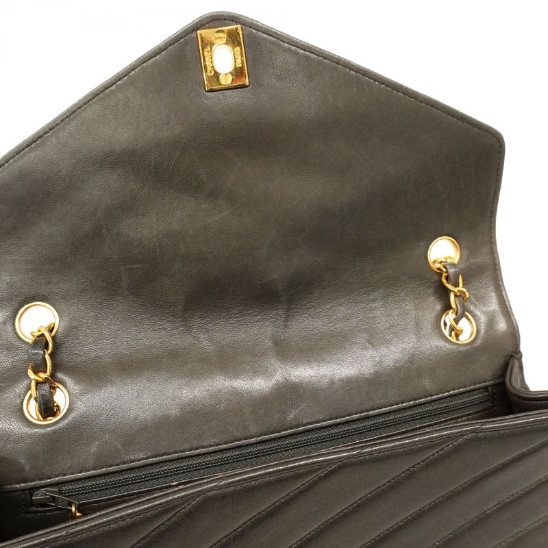 Chanel Shoulder Bag Chevron Lambskin Black Gold Hardware Women