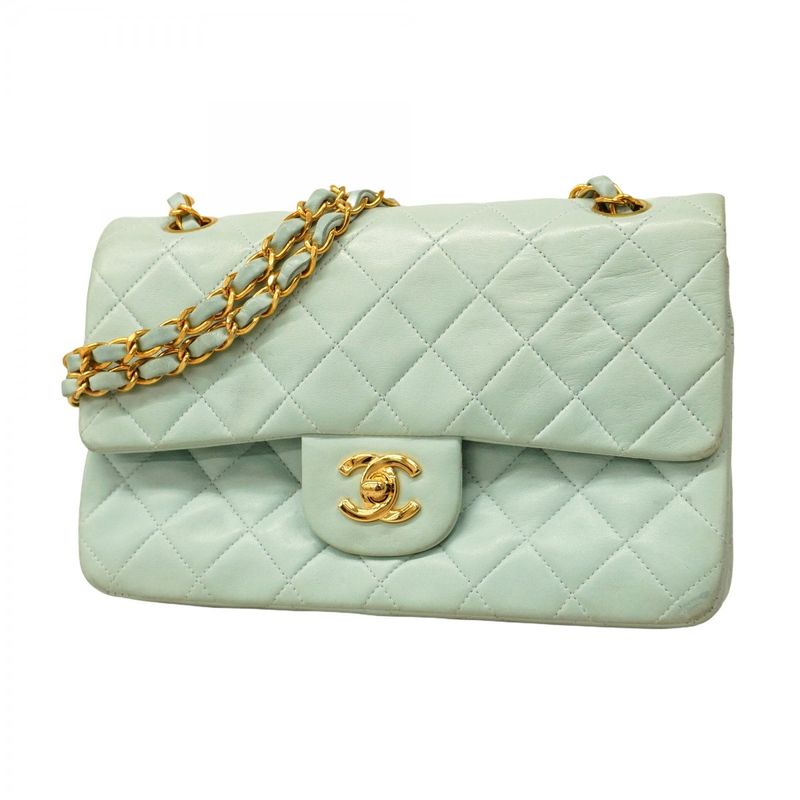 Chanel Shoulder Bag Matelasse Lambskin Green Gold Hardware Women