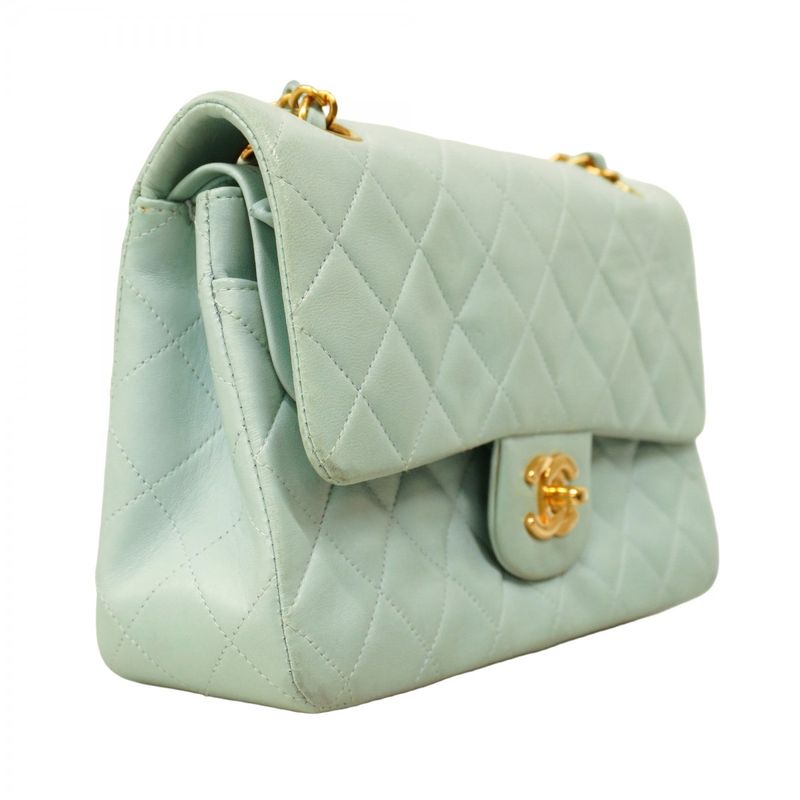 Chanel Shoulder Bag Matelasse Lambskin Green Gold Hardware Women