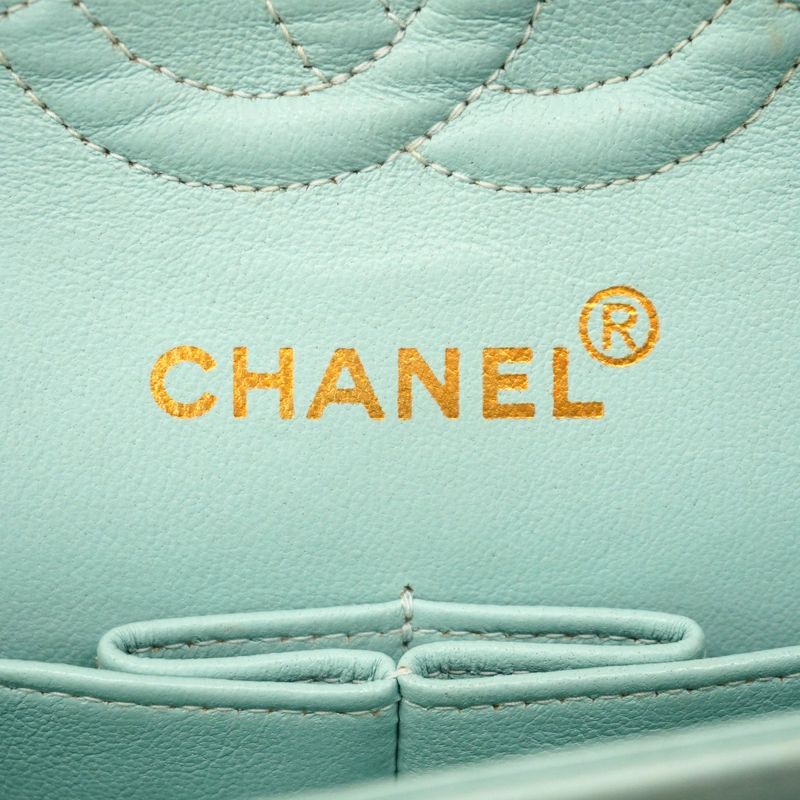 Chanel Shoulder Bag Matelasse Lambskin Green Gold Hardware Women