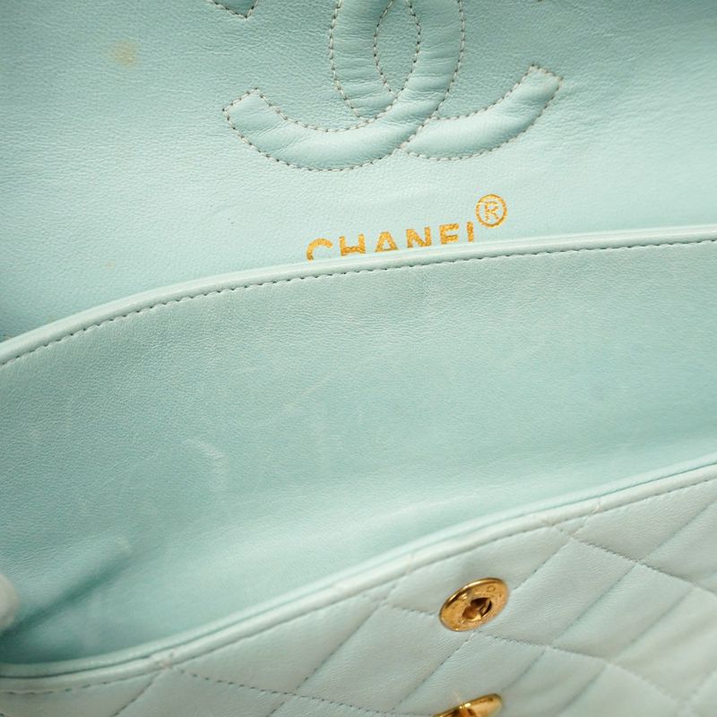 Chanel Shoulder Bag Matelasse Lambskin Green Gold Hardware Women