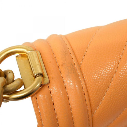 Chanel Shoulder Bag Boy Chanel/v-stitched Caviar Skin Orange Gold Hardware Women