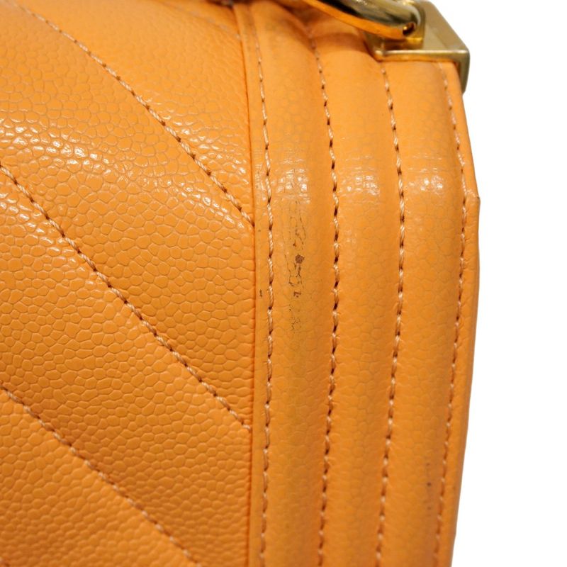Chanel Shoulder Bag Boy Chanel/v-stitched Caviar Skin Orange Gold Hardware Women