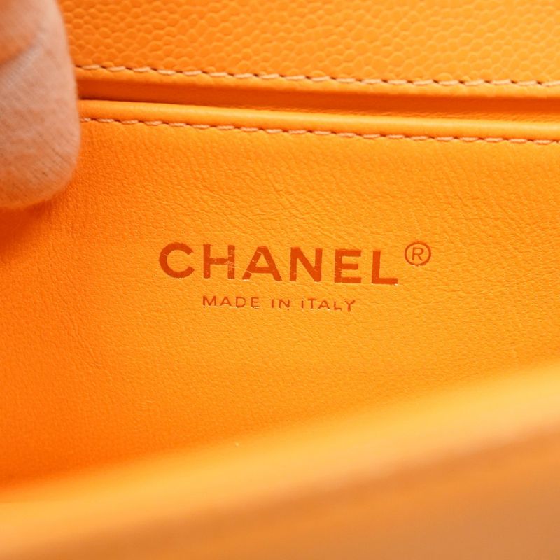 Chanel Shoulder Bag Boy Chanel/v-stitched Caviar Skin Orange Gold Hardware Women
