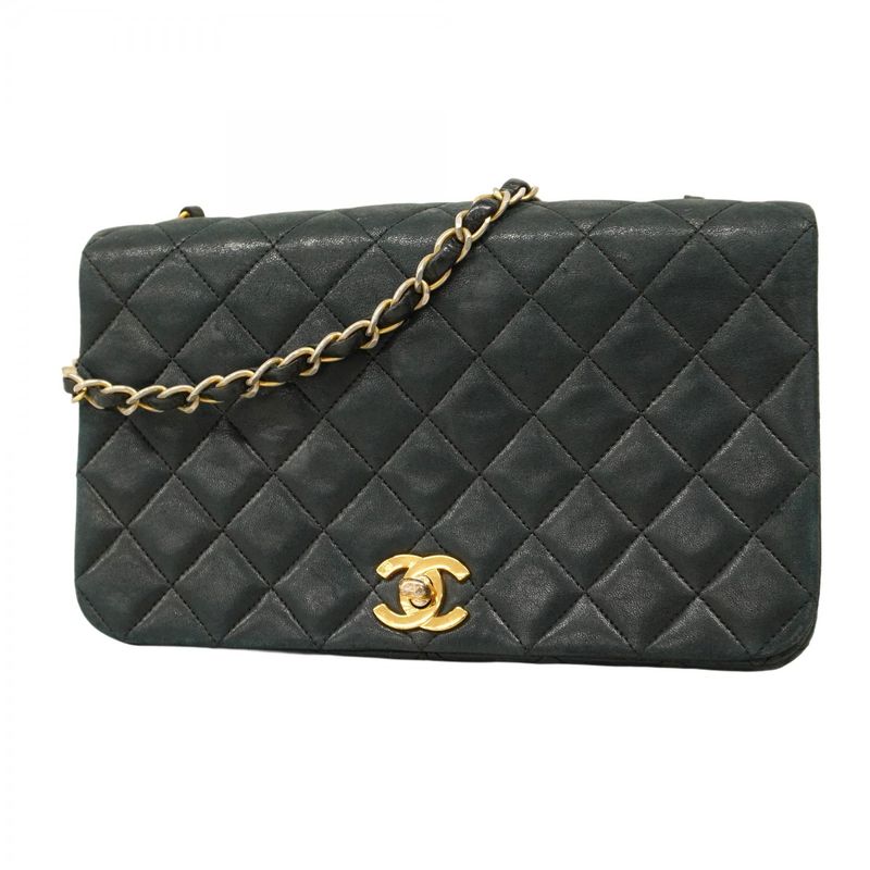 Chanel Shoulder Bag Matelasse Lambskin Black Gold Hardware Women
