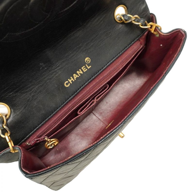 Chanel Shoulder Bag Matelasse Lambskin Black Gold Hardware Women