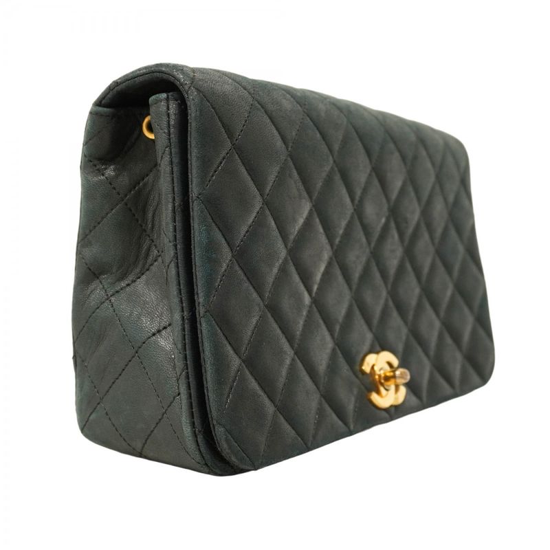 Chanel Shoulder Bag Matelasse Lambskin Black Gold Hardware Women