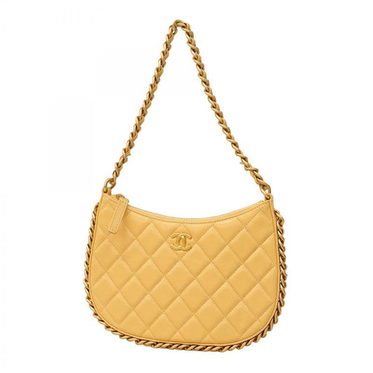 Chanel Shoulder Bag Matelasse Lambskin Beige Gold Hardware Women