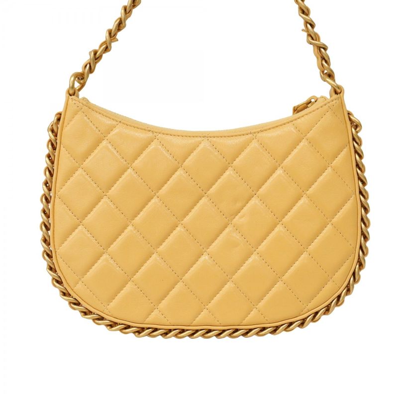 Chanel Shoulder Bag Matelasse Lambskin Beige Gold Hardware Women