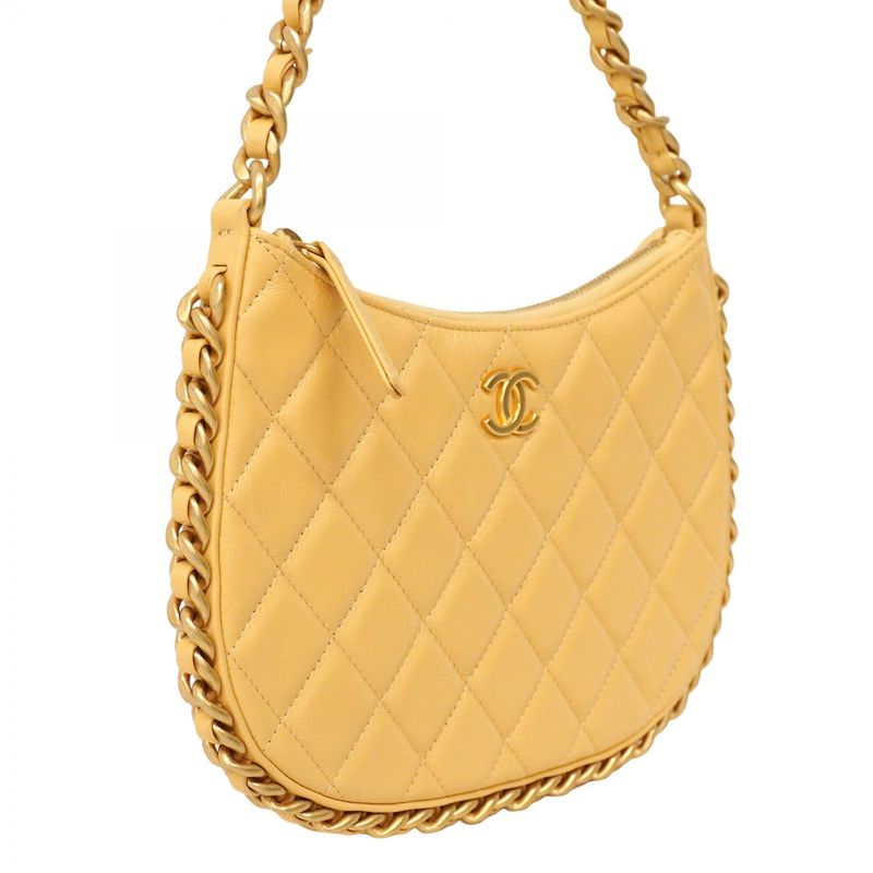 Chanel Shoulder Bag Matelasse Lambskin Beige Gold Hardware Women
