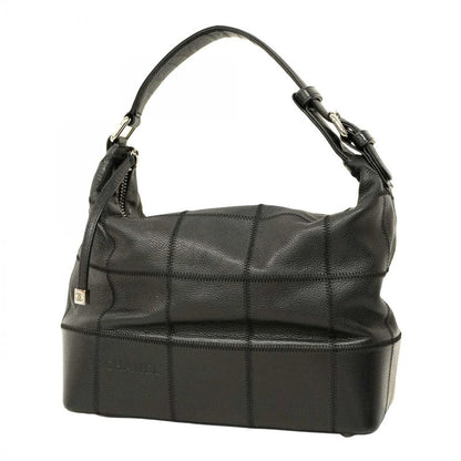 Chanel Shoulder Bag Choco Bar Leather Black Silver Hardware Women