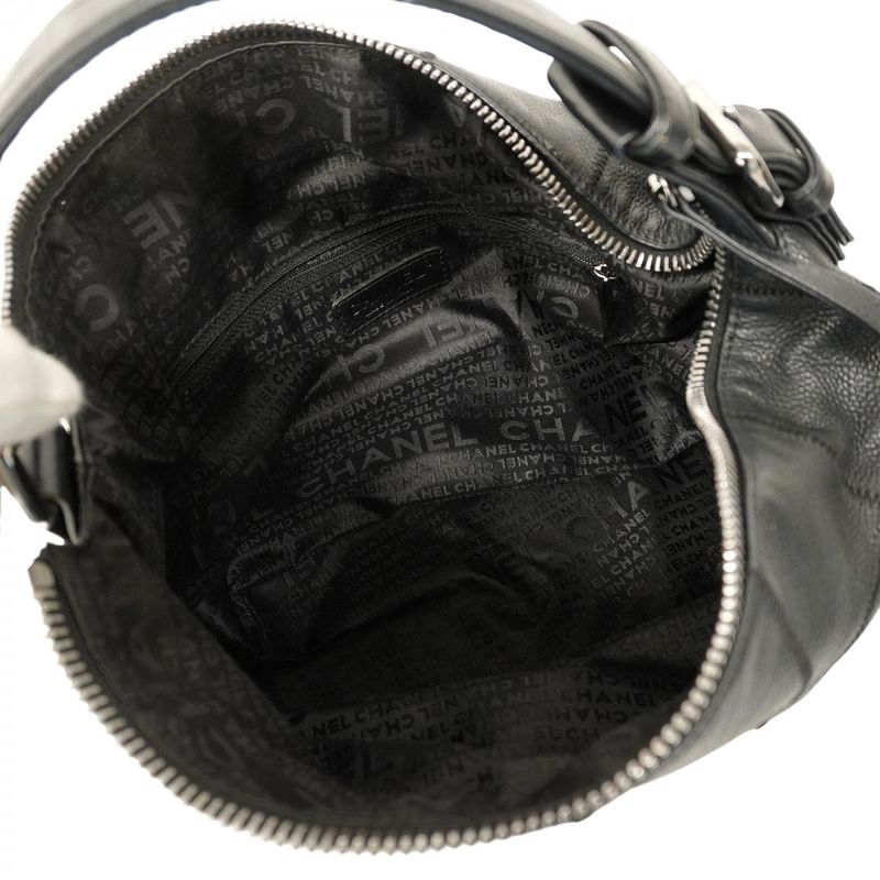 Chanel Shoulder Bag Choco Bar Leather Black Silver Hardware Women