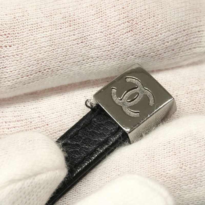 Chanel Shoulder Bag Choco Bar Leather Black Silver Hardware Women