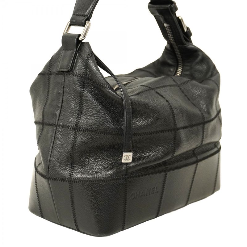 Chanel Shoulder Bag Choco Bar Leather Black Silver Hardware Women