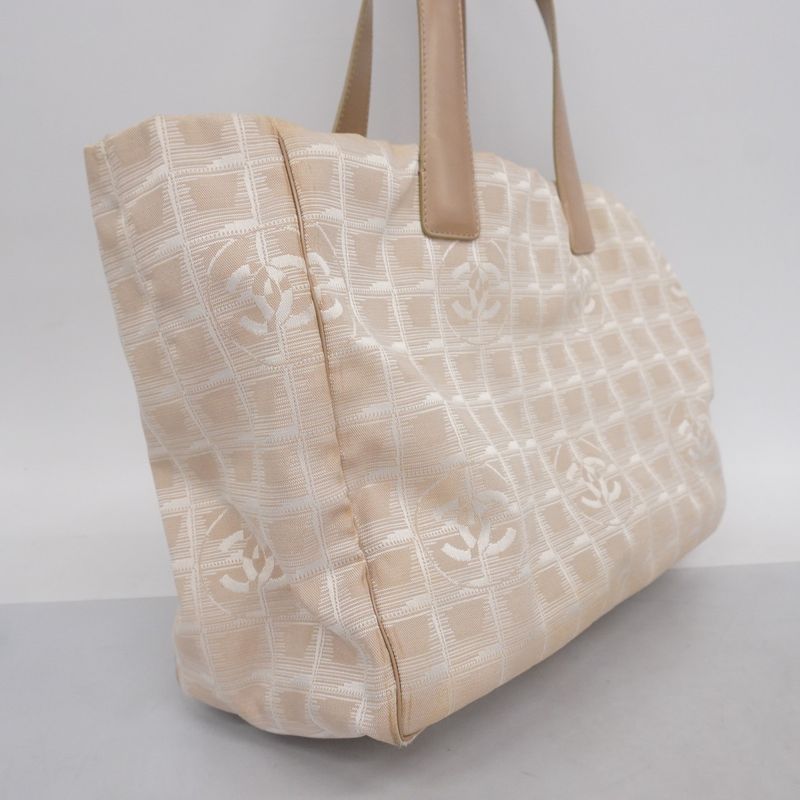 Chanel Tote New Travel Nylon Beige Chien Pan Gold Hardware Women's