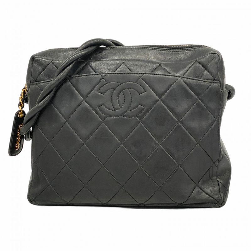 Chanel Shoulder Bag Matelasse Lambskin Black Gold Hardware Women