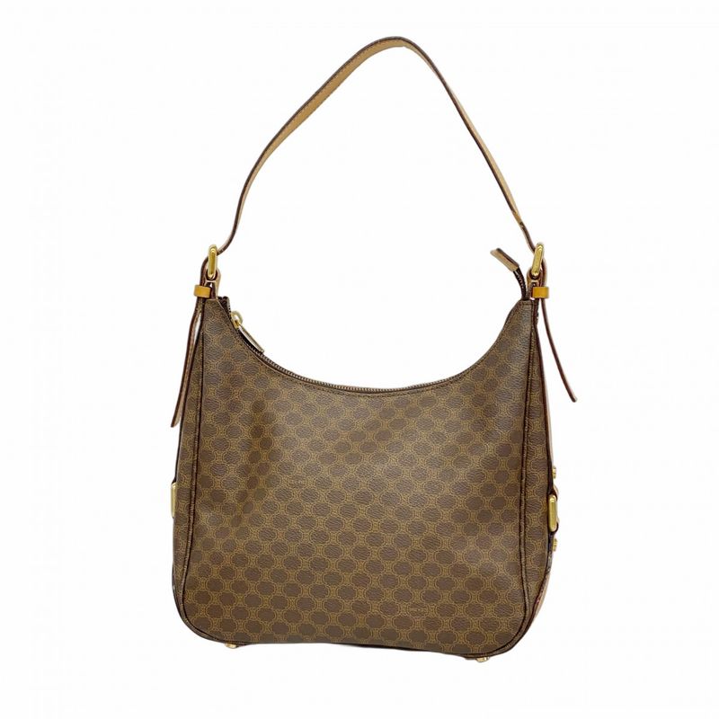 Celine Shoulder Bag Macadam PVC Brown Gold Hardware Women