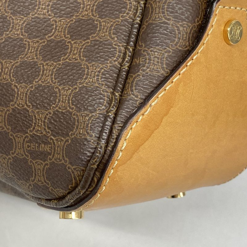 Celine Shoulder Bag Macadam PVC Brown Gold Hardware Women