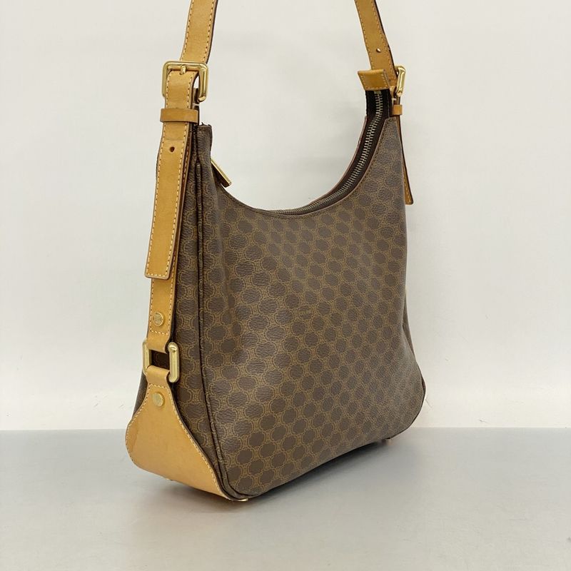 Celine Shoulder Bag Macadam PVC Brown Gold Hardware Women