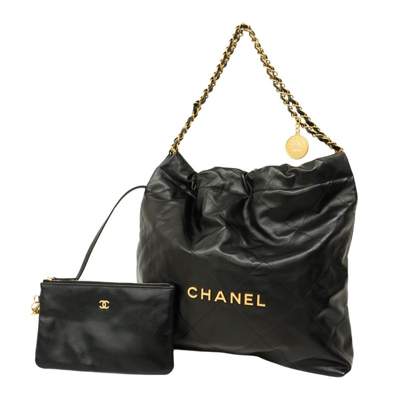 Chanel Shoulder Bag Chanel 22 Calf Black Gold Hardware Women