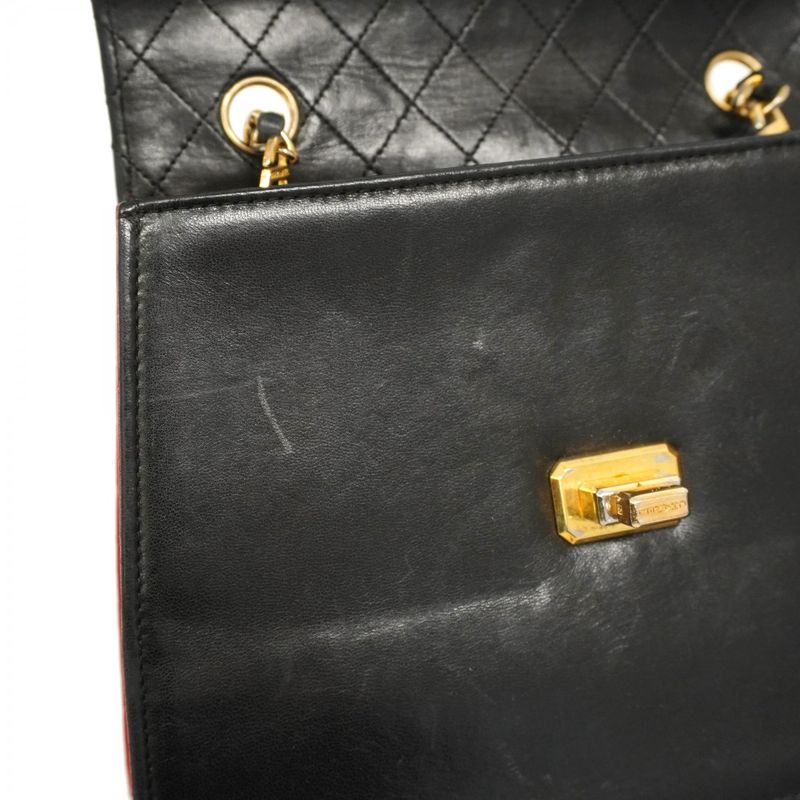 Chanel Shoulder Bag Matelasse Lambskin Black Red Gold Hardware Women
