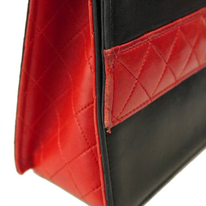 Chanel Shoulder Bag Matelasse Lambskin Black Red Gold Hardware Women