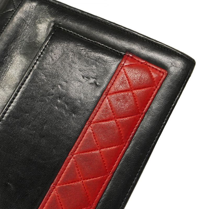 Chanel Shoulder Bag Matelasse Lambskin Black Red Gold Hardware Women