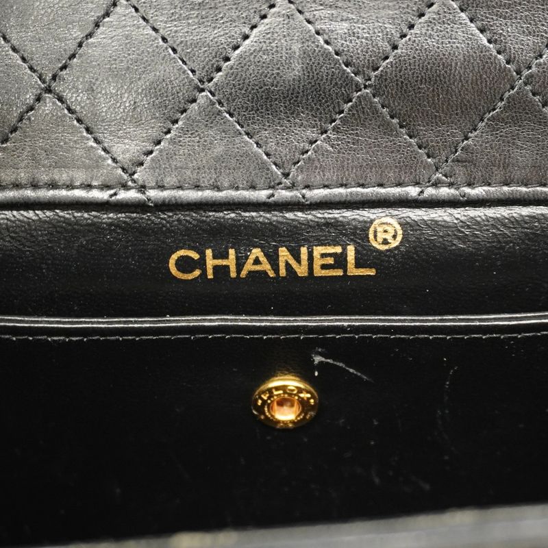 Chanel Shoulder Bag Matelasse Lambskin Black Red Gold Hardware Women