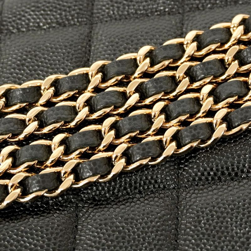 Chanel Shoulder Bag Matelasse Caviar Skin Black Gold Hardware Women