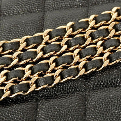Chanel Shoulder Bag Matelasse Caviar Skin Black Gold Hardware Women