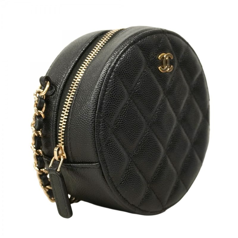 Chanel Shoulder Bag Matelasse Caviar Skin Black Gold Hardware Women