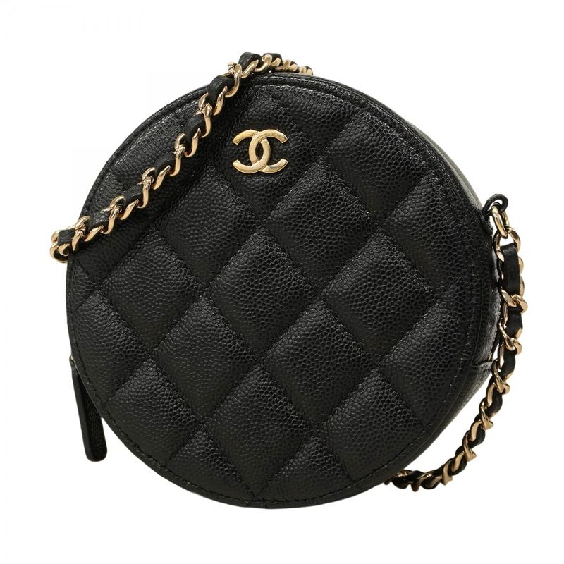 Chanel Shoulder Bag Matelasse Caviar Skin Black Gold Hardware Women