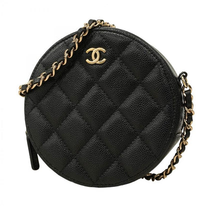 Chanel Shoulder Bag Matelasse Caviar Skin Black Gold Hardware Women