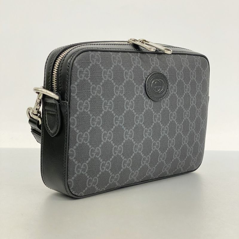 Gucci Clutch Bag GG Supreme 703468 PVC Black Silver Hardware 2way Bag Men's