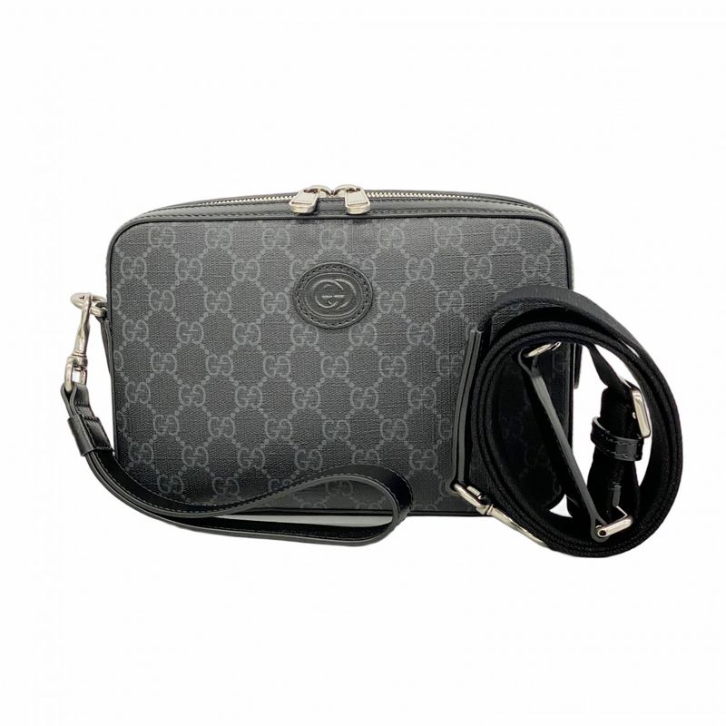 Gucci Clutch Bag GG Supreme 703468 PVC Black Silver Hardware 2way Bag Men's