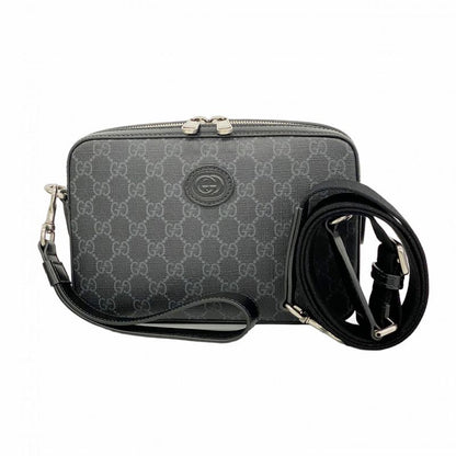 Gucci Clutch Bag GG Supreme 703468 PVC Black Silver Hardware 2way Bag Men's