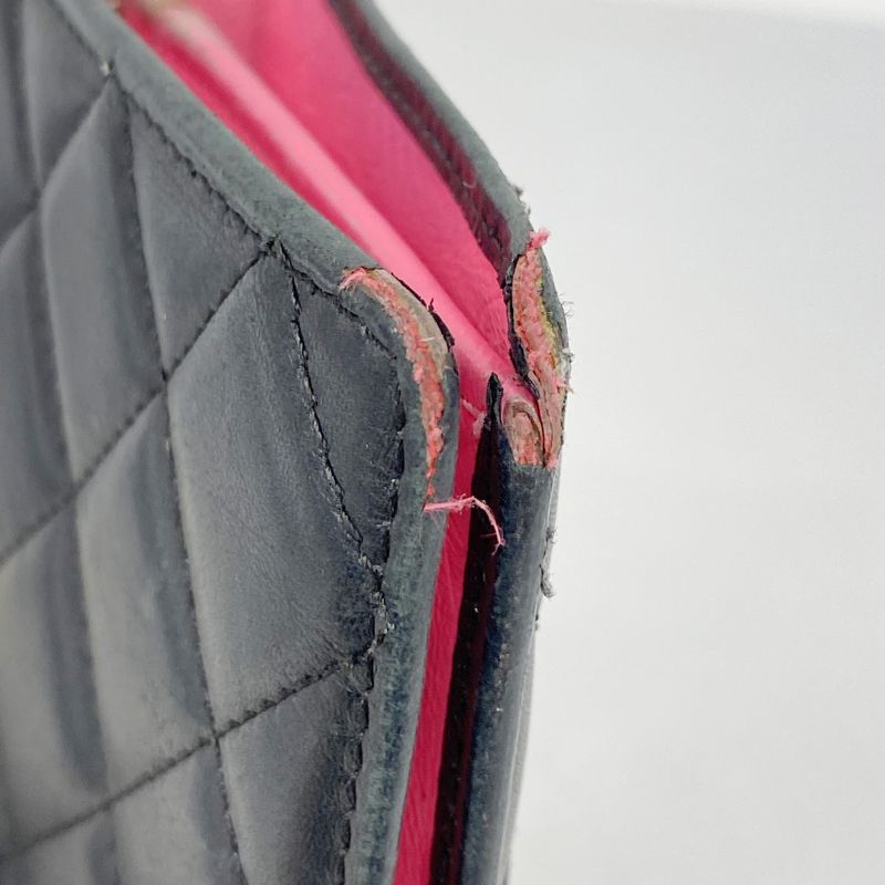 Chanel Long Wallet Cambon Lambskin Black Silver Hardware Women