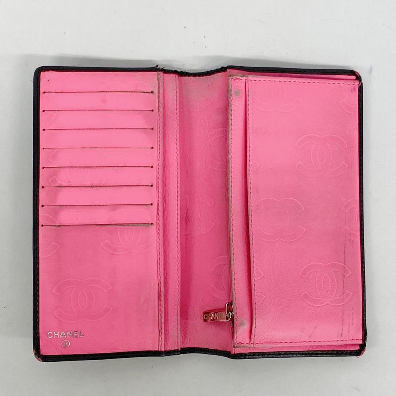 Chanel Long Wallet Cambon Lambskin Black Silver Hardware Women