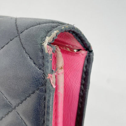 Chanel Long Wallet Cambon Lambskin Black Silver Hardware Women