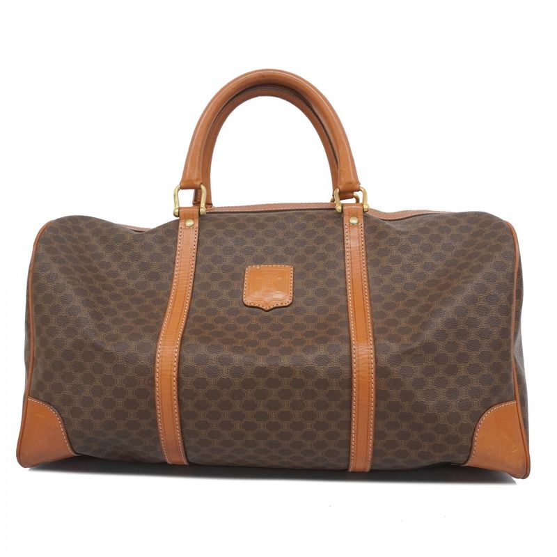 Celine Boston Bag Macadam PVC Brown Gold Hardware Men Women Unisex