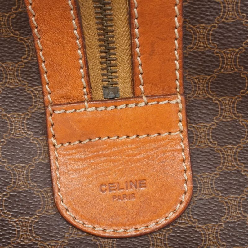 Celine Boston Bag Macadam PVC Brown Gold Hardware Men Women Unisex
