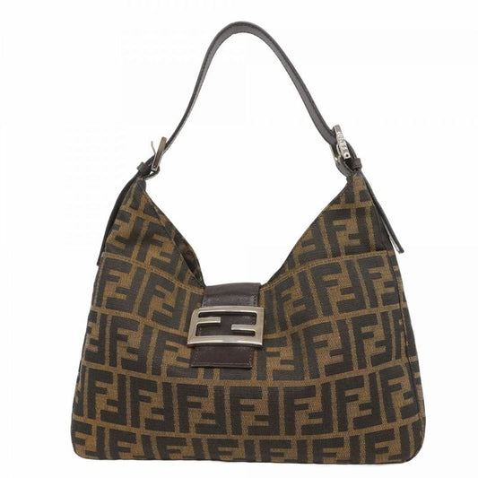Fendi Handbag Zucca Nylon Canvas Brown Silver Hardware Women