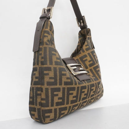 Fendi Handbag Zucca Nylon Canvas Brown Silver Hardware Women