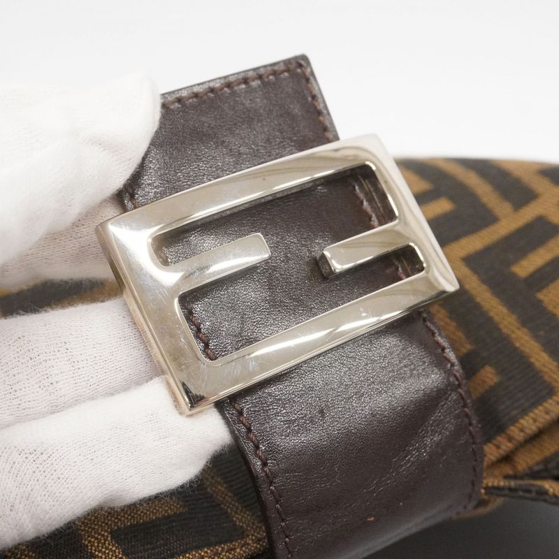 Fendi Handbag Zucca Nylon Canvas Brown Silver Hardware Women