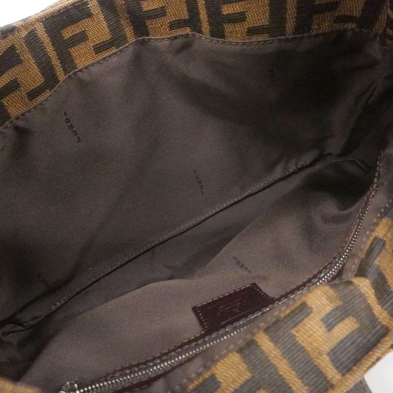 Fendi Handbag Zucca Nylon Canvas Brown Silver Hardware Women