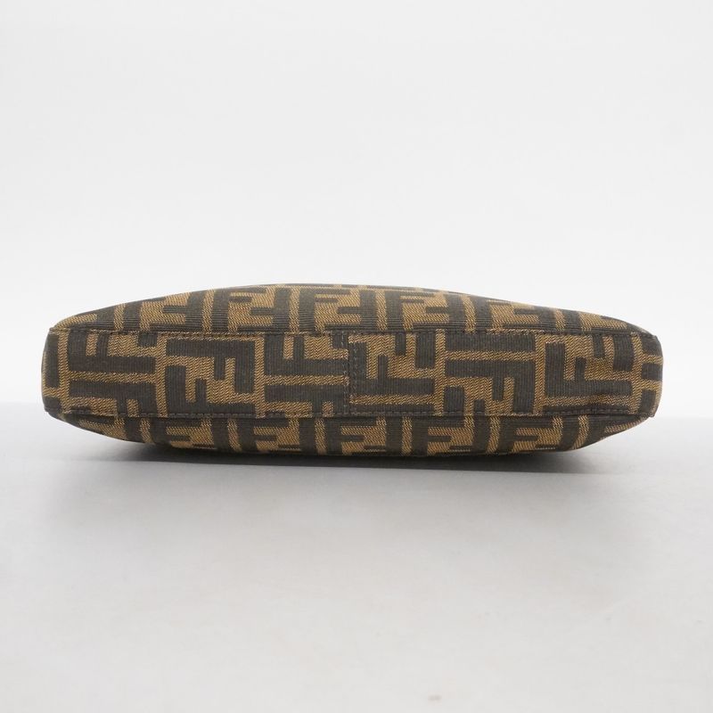 Fendi Handbag Zucca Nylon Canvas Brown Silver Hardware Women